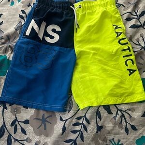 Boy’s Nautica Blue and Neon Yellow Swim Trunks size L (14-16)